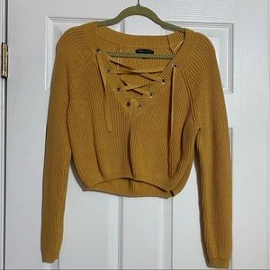 Kendall and Kylie cropped lace up sweater